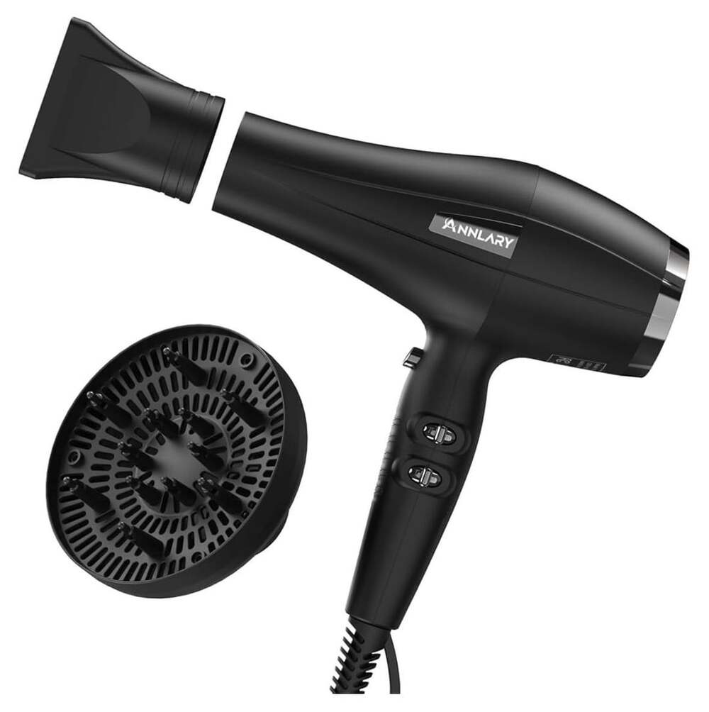 Annlary Professional Ionic Hair Dryer With Diffuser And Nozzle Black